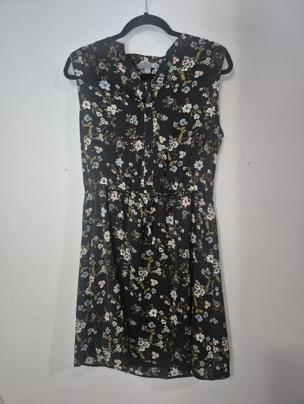 Sears Sleeveless Black Floral Drawstring Waist Dress - Excellent Condition